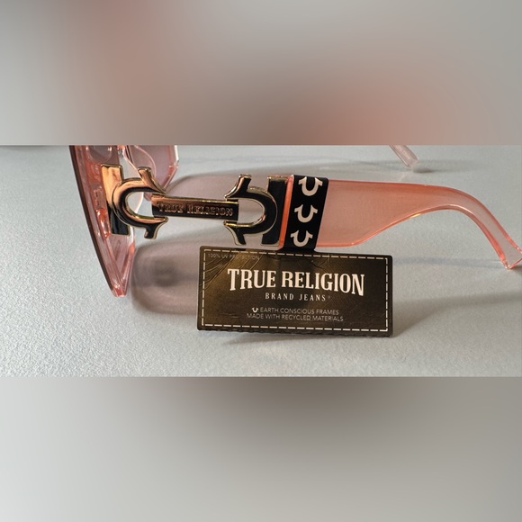 True Religion clear Pink Oversized square Sunglasses with gold hardware - Picture 4 of 5